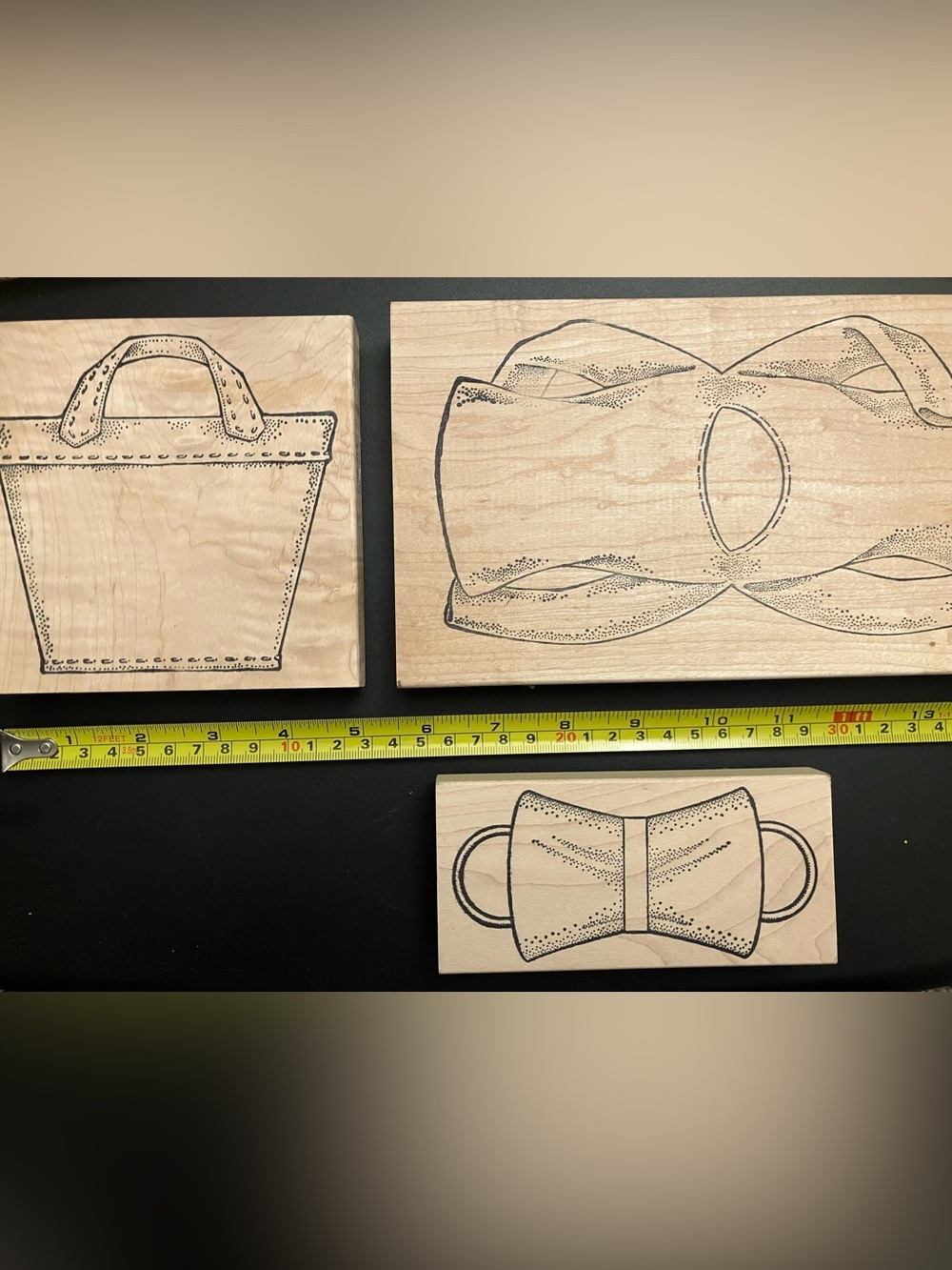 Hand-Stamped Wooden Wall Art Set in Natural Wood